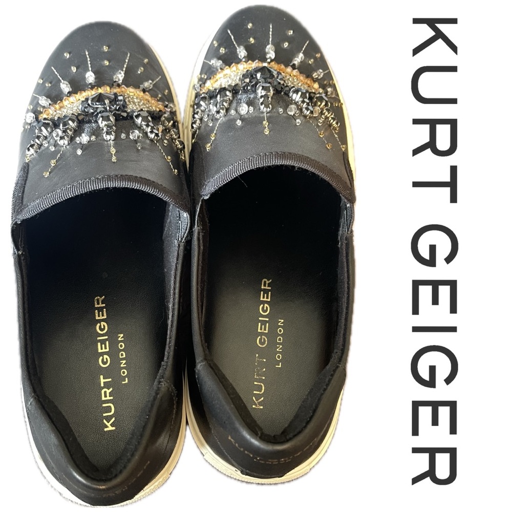 Kurt Geiger Black Leather Slip-On Sneakers with Embellished Evil Eye - Picture 4 of 10